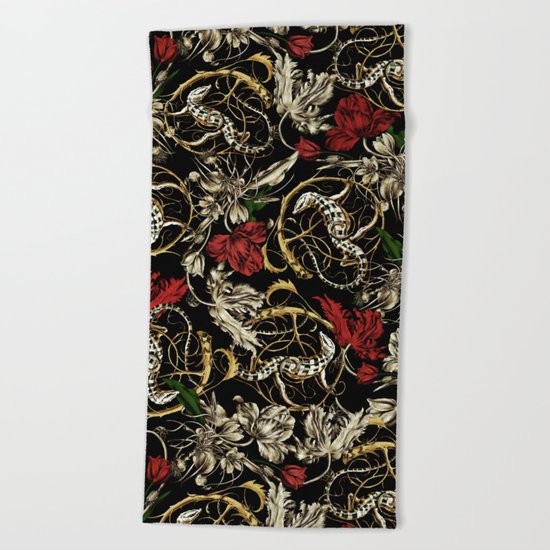 Floral and Lizard Pattern Beach Towel