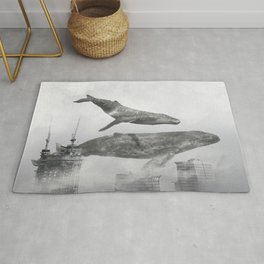 Whale Passing Buildings Rug