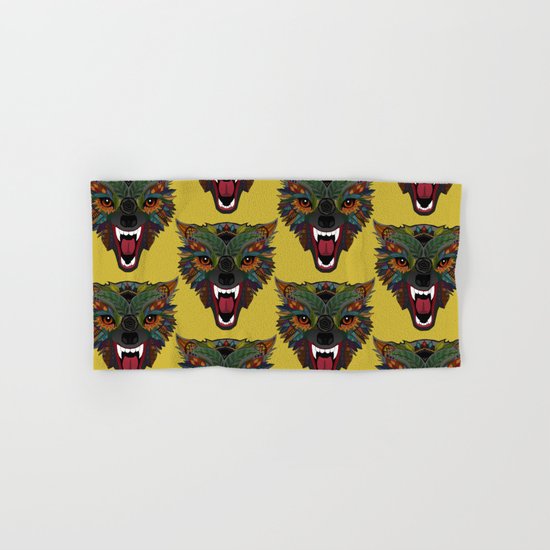wolf fight flight ochre Hand & Bath Towel