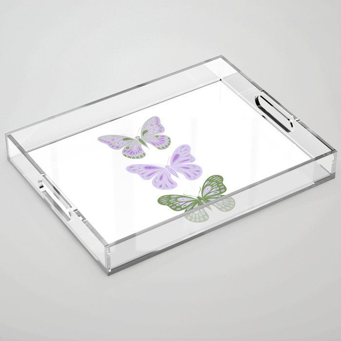 Three Butterflies - Purple & Green Acrylic Tray