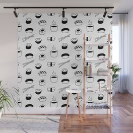 Minimalist Sushi Pattern (black/white) Wall Mural