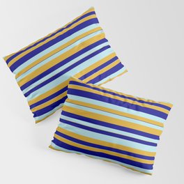 [ Thumbnail: Powder Blue, Goldenrod, and Blue Colored Striped Pattern Pillow Sham ]