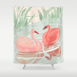Details about   Queen Shower Curtain Cartoon Swan on Water Print for Bathroom 