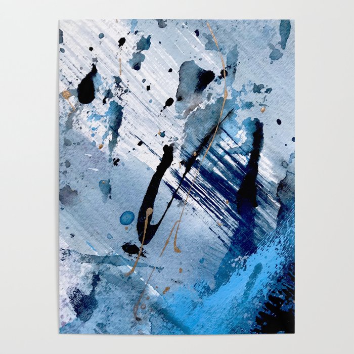 Breathe [2]: colorful abstract in black, blue, purple, gold and white Poster