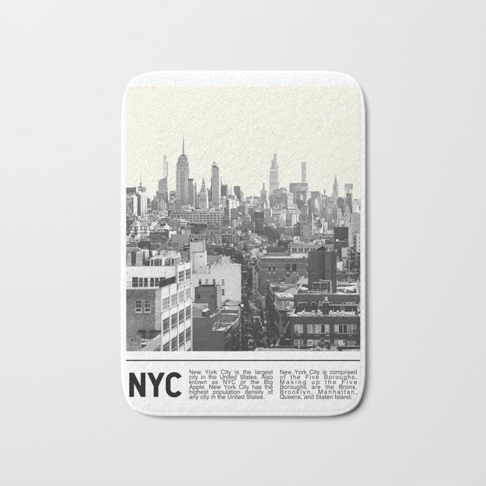 New York City | Manhattan Skyline | Black and White Travel Photography Minimalism Bath Mat