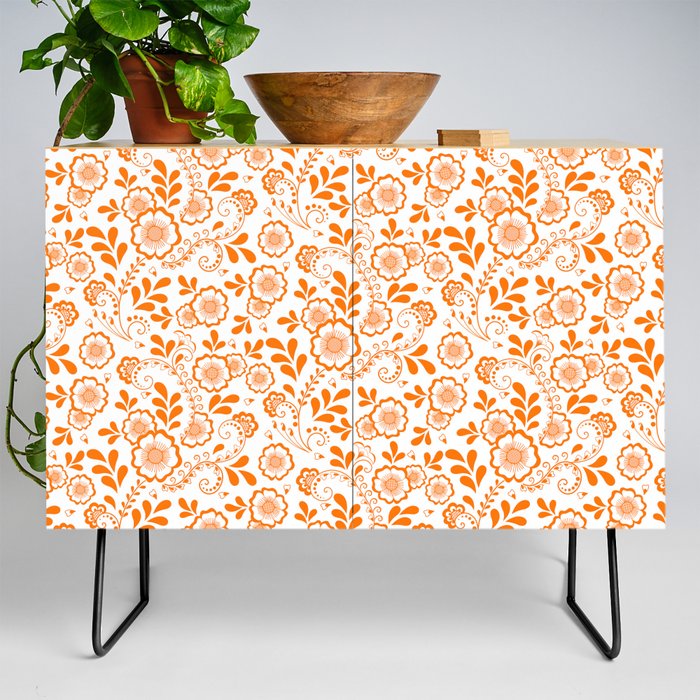 Orange Eastern Floral Pattern Credenza