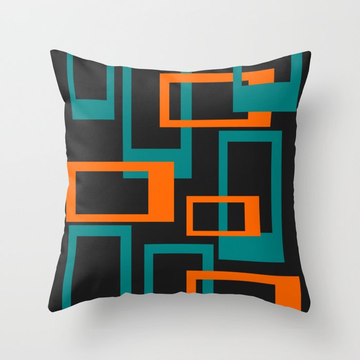 Mid Century Modern Layered Rectangles - Orange and Teal Throw Pillow
