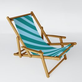[ Thumbnail: Sky Blue & Teal Colored Lines/Stripes Pattern Sling Chair ]