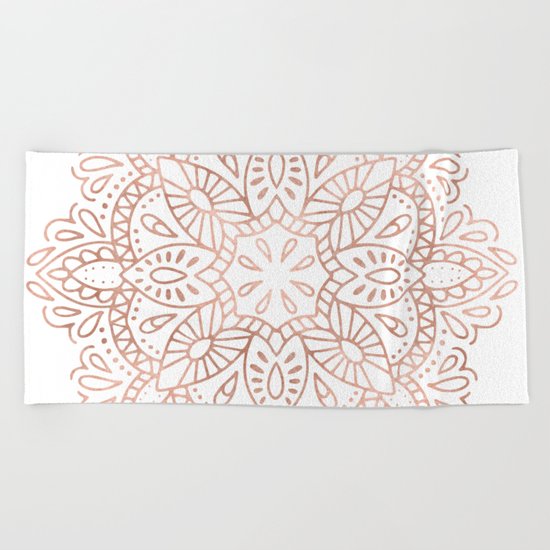 Mandala Rose Gold Pink Shimmer by Nature Magick Beach Towel