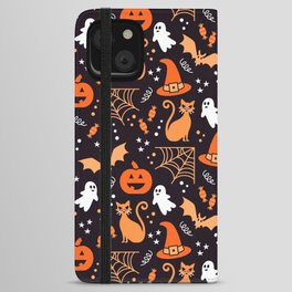 Halloween party illustrations orange, black iPhone Wallet Case