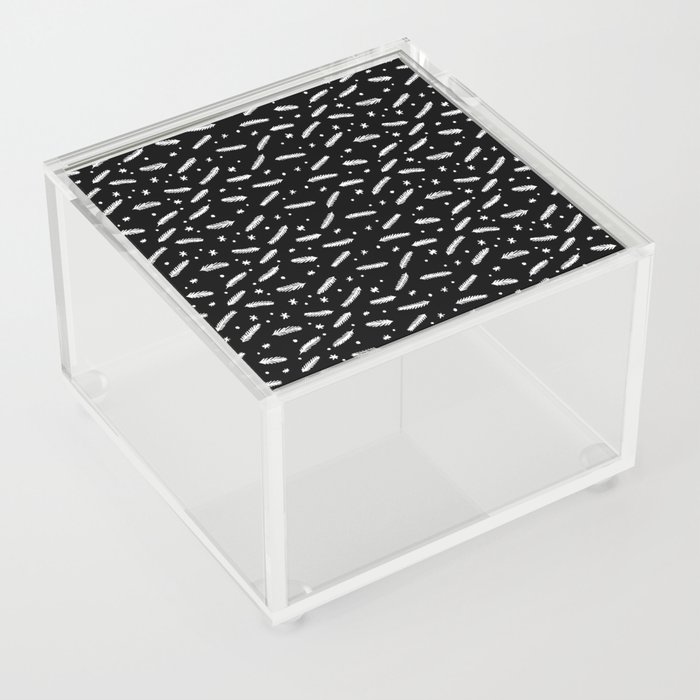 Christmas branches and stars - black and white Acrylic Box