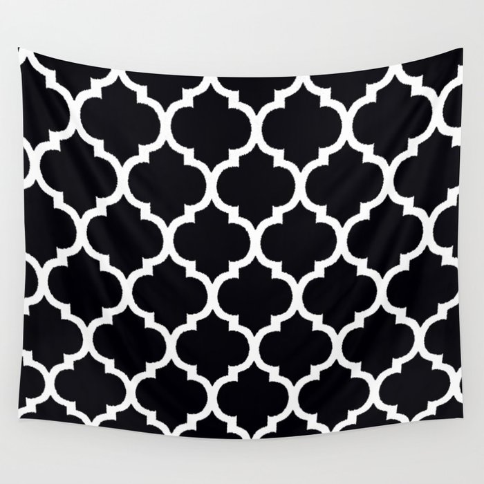 Moroccan Black and White Lattice Moroccan Pattern Wall Tapestry by