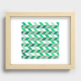 Abstract Dark Green Light Green and White Zig Zag Background. Recessed Framed Print