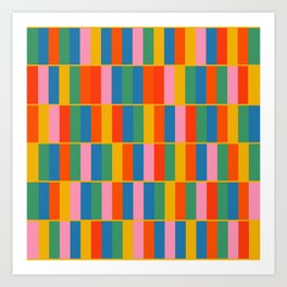 Long Blocks Colourful Geometric Check Pattern in Rainbow Pop Colors Art Print