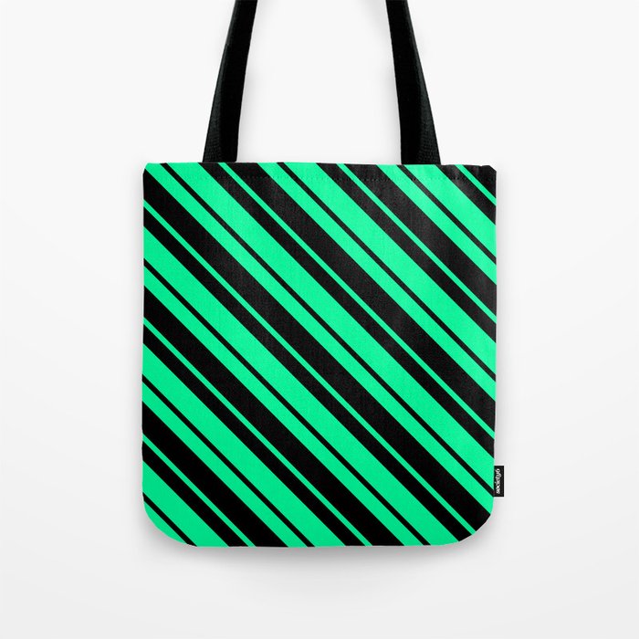 Green and Black Colored Striped Pattern Tote Bag