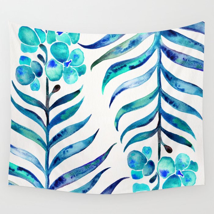 Blooming Orchid – Navy & Turquoise Palette Wall Tapestry