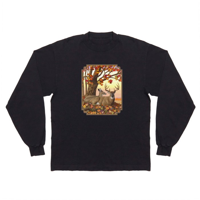 Whitetail Deer Doe & Trophy Buck Maple Trees Fall Colors Long Sleeve T Shirt