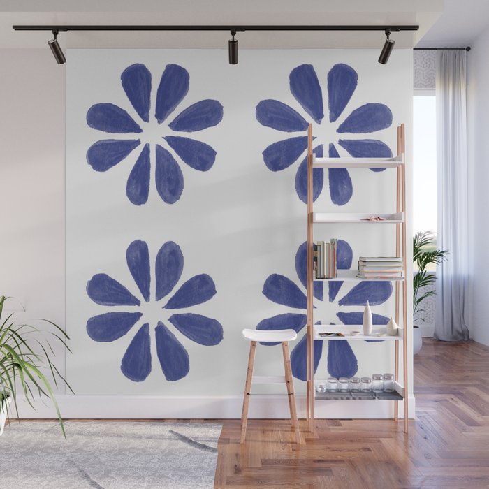 Indigo Flowers Wall Mural