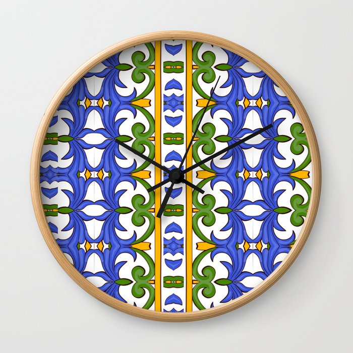 Blue Sicilian style pattern  Wall Clock