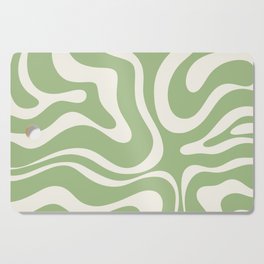 Modern Liquid Swirl Abstract Pattern in Light Sage Green and Cream Cutting Board