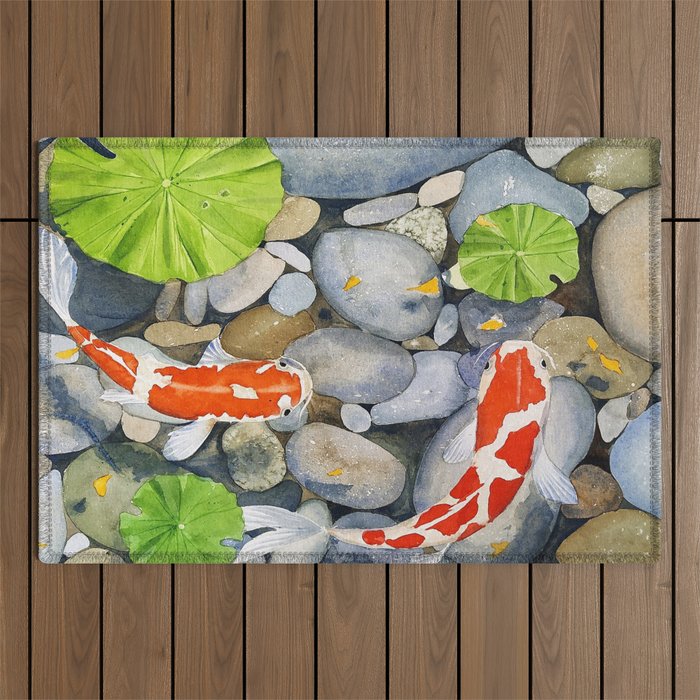 Koi Fish in Lotus Pond Outdoor Rug