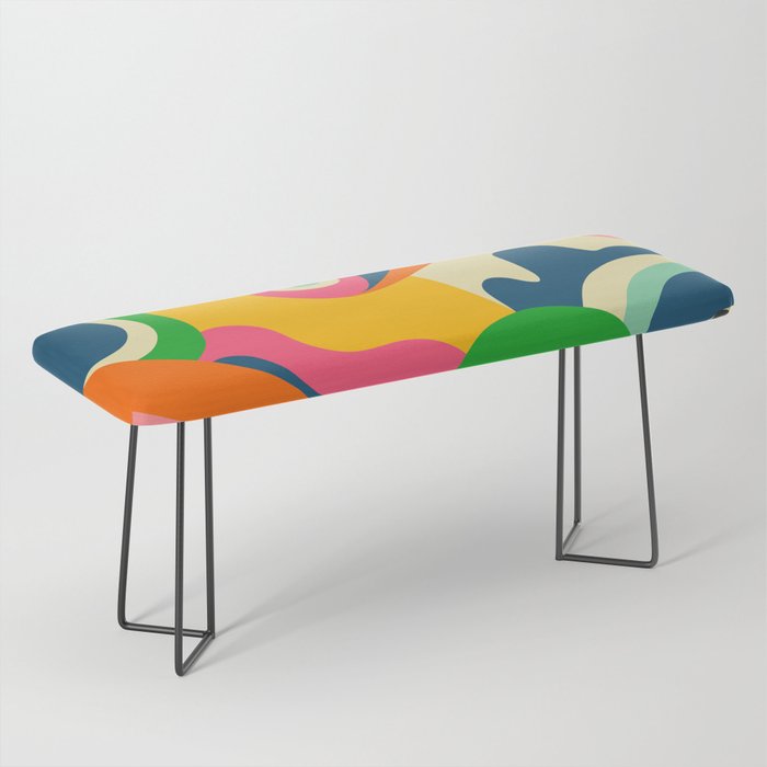 Colorful Mid Century Abstract  Bench | Painting, Pattern, Modern, Bahaus, Mid-century, Mid-century-modern, Boho, Prganic, Colorful, Abstract
