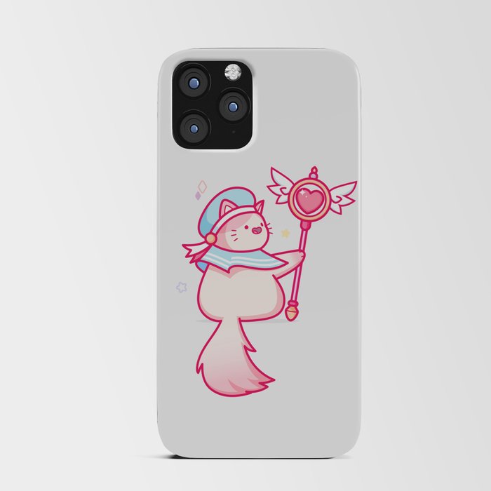 Cute Kawaii Magical Cat with Heart Wings Sceptre iPhone Card Case
