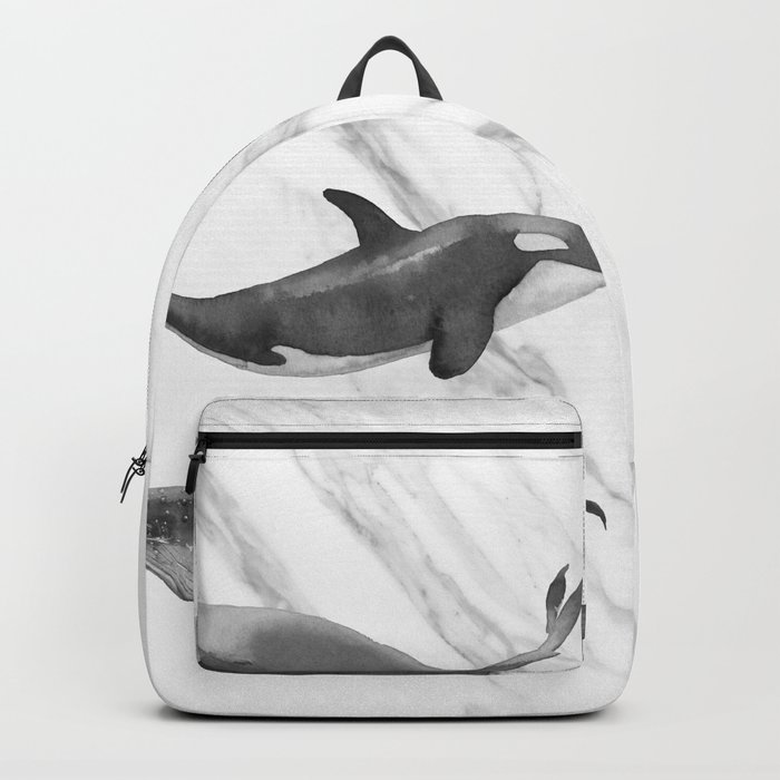 Ocean Whales Marble Black and White Backpack