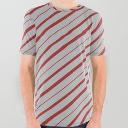[ Thumbnail: Grey and Brown Colored Lines/Stripes Pattern All Over Graphic Tee ]