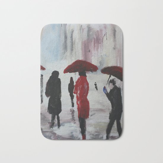 The Girl With The Red Umbrella Impressionist Fine Art Bath Mat