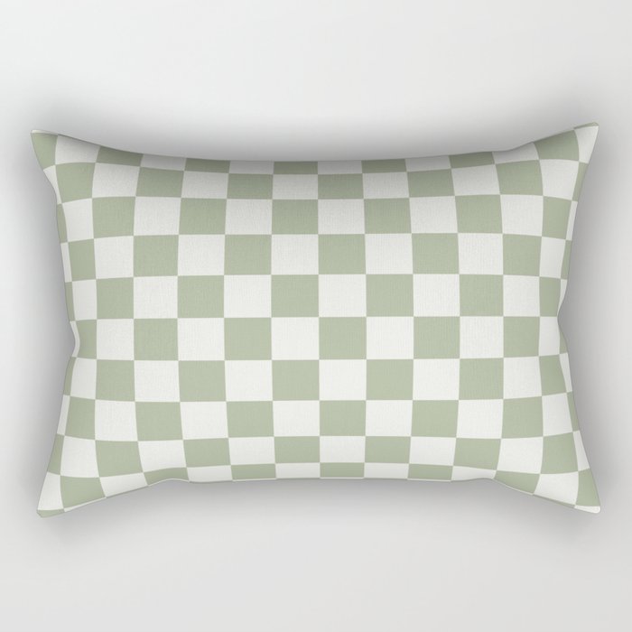 Checkerboard Check Checkered Pattern in Sage Green and Off White Rectangular Pillow