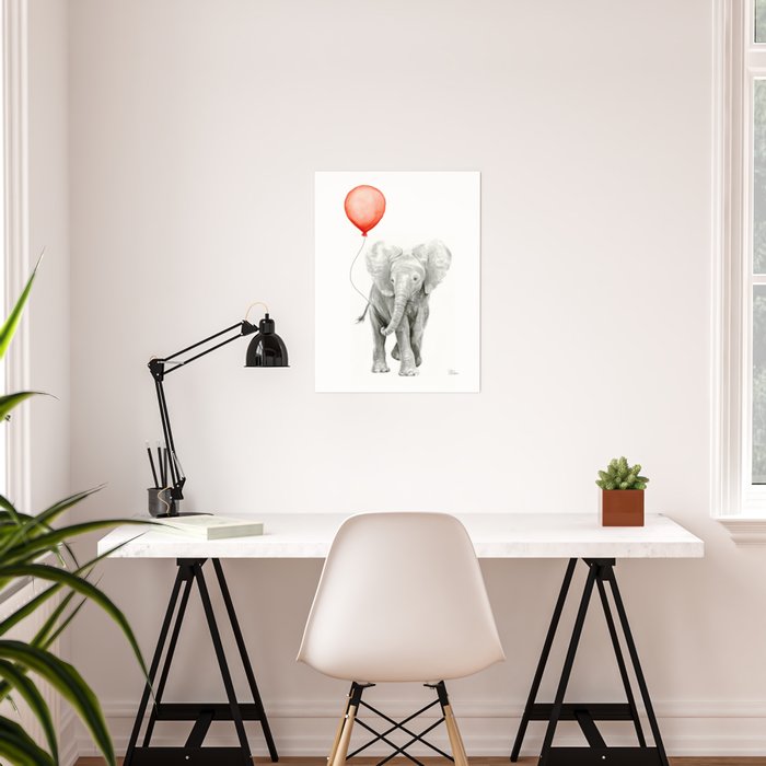 Baby Elephant Watercolor Red Balloon Nursery Decor Poster By Olechka Baby Elephant Watercolor Red Balloon Nursery Decor Poster By Olechka