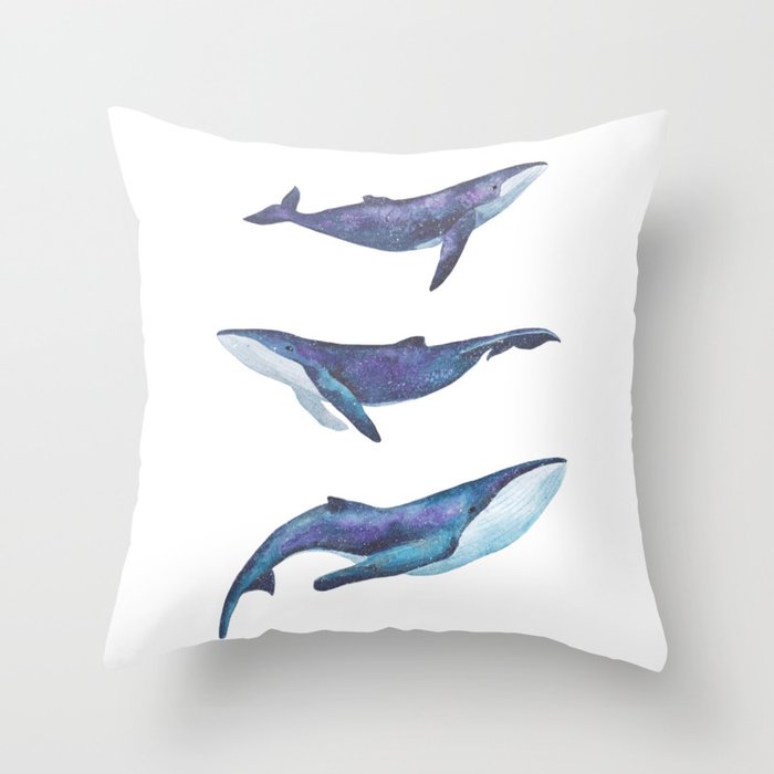 Three big space whales illustration Throw Pillow