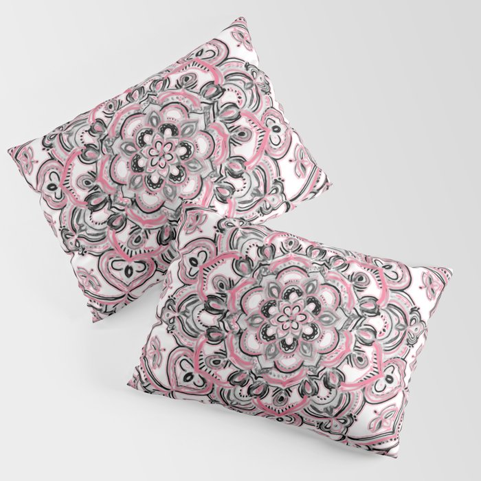 Magical Mandala in Monochrome + Pink Pillow Sham