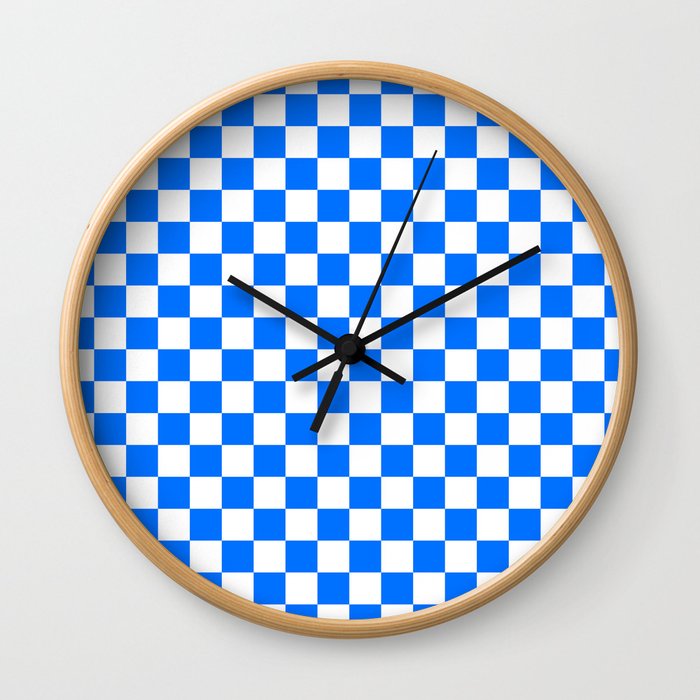 White and Brandeis Blue Checkerboard Wall Clock