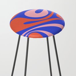 Mod Swirl Retro Abstract Pattern Bright Blue Orange Pink Counter Stool