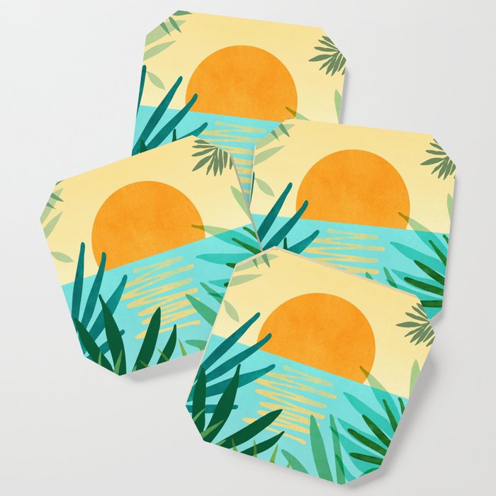 Tropical Ocean View Landscape Illustration Coaster