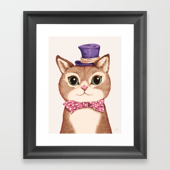 Cat in the Purple Hat Framed Art Print