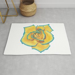 Yellow and Turquoise Rose Rug | Flower, Statement, Drawing, Turquoise, Coloured Pencil, Large Flower, Modern, Beautiful, Colored Pencil, Bold 