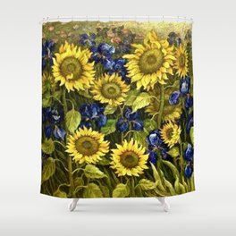 Sunflowers & Blue Irises by Vincent van Gogh Shower Curtain