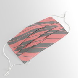 [ Thumbnail: Light Coral and Dim Grey Colored Stripes Pattern Face Mask ]