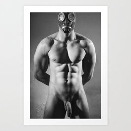 Photograph Erotic style with Nude muscular man wearing a gasmask #E0026 Art Print