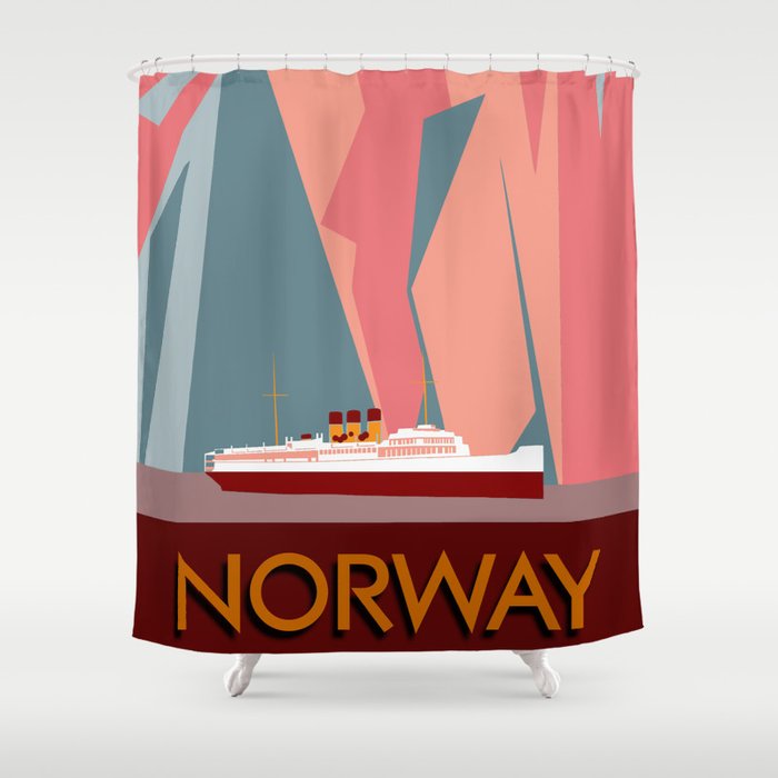 Norway fjords retro vintage style travel Shower Curtain