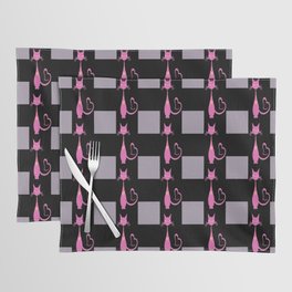 Blue And Black Buffalo Plaid,Blue And Black Plaid,Pink Cat Pattern, Placemat