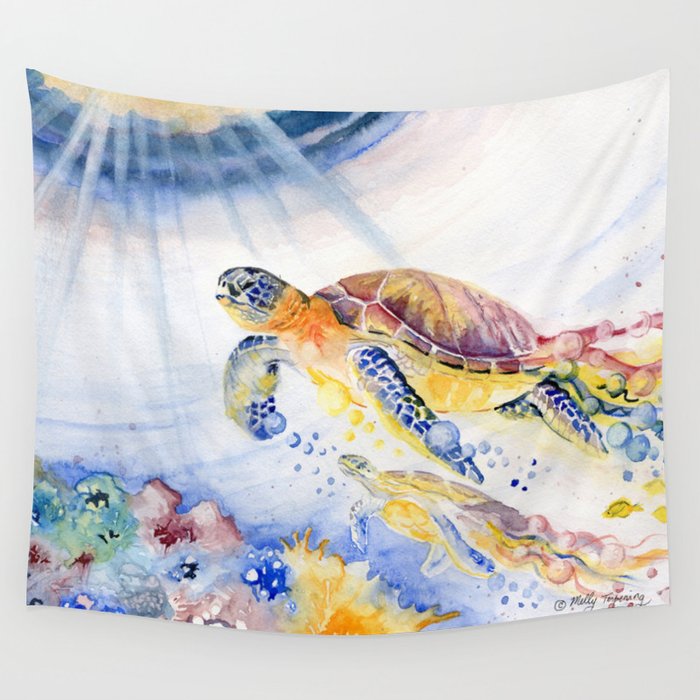 Going Up Sea Turtle Wall Tapestry