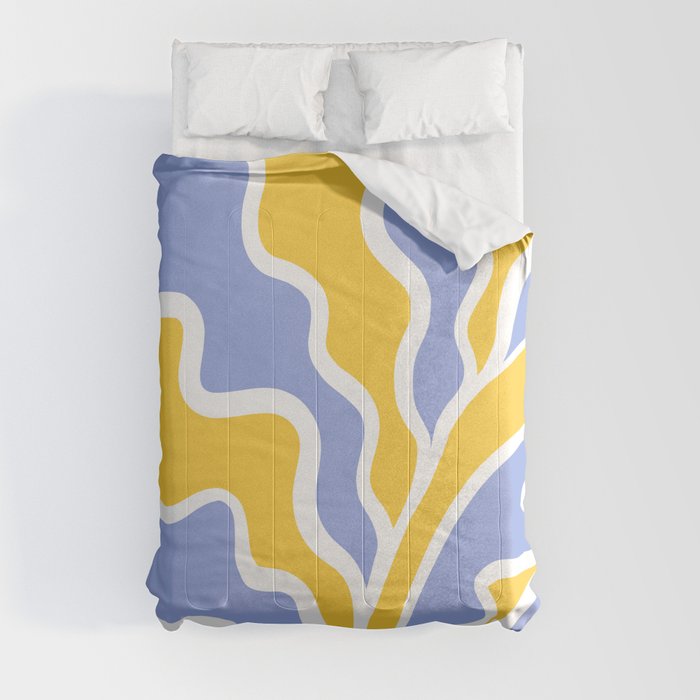 Deco Tropico Line-art Foliage Nº 1.2 Yellow and Blue Comforter