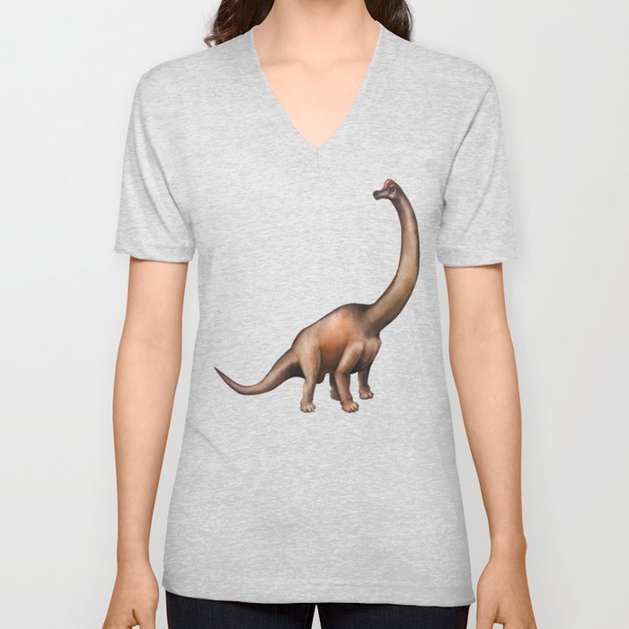 Realistic watercolor dinosaur V Neck T Shirt