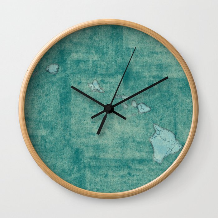 Hawaii State Map Blue Vintage Wall Clock