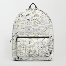 Chinoiserie pattern with dragons, bats, pagodas Backpack