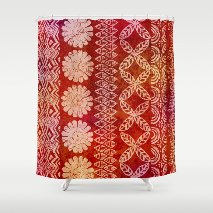 Vintaged Batik Style hawaiian print pattern  Shower Curtain